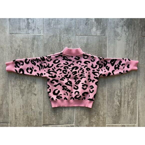 Toddler Kids Knit Leopard Print Pink Black Sweater Top Mock Neck Soft Stretch 2T - Picture 9 of 9